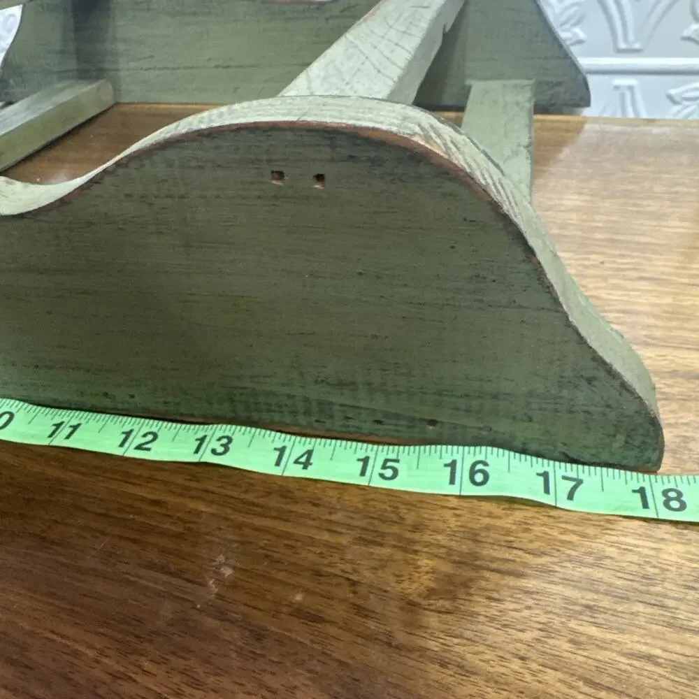 Arts Crafts Scroll Side 2-Tier Wood Wall Rack Shelf Linen/Towel Distressed Green